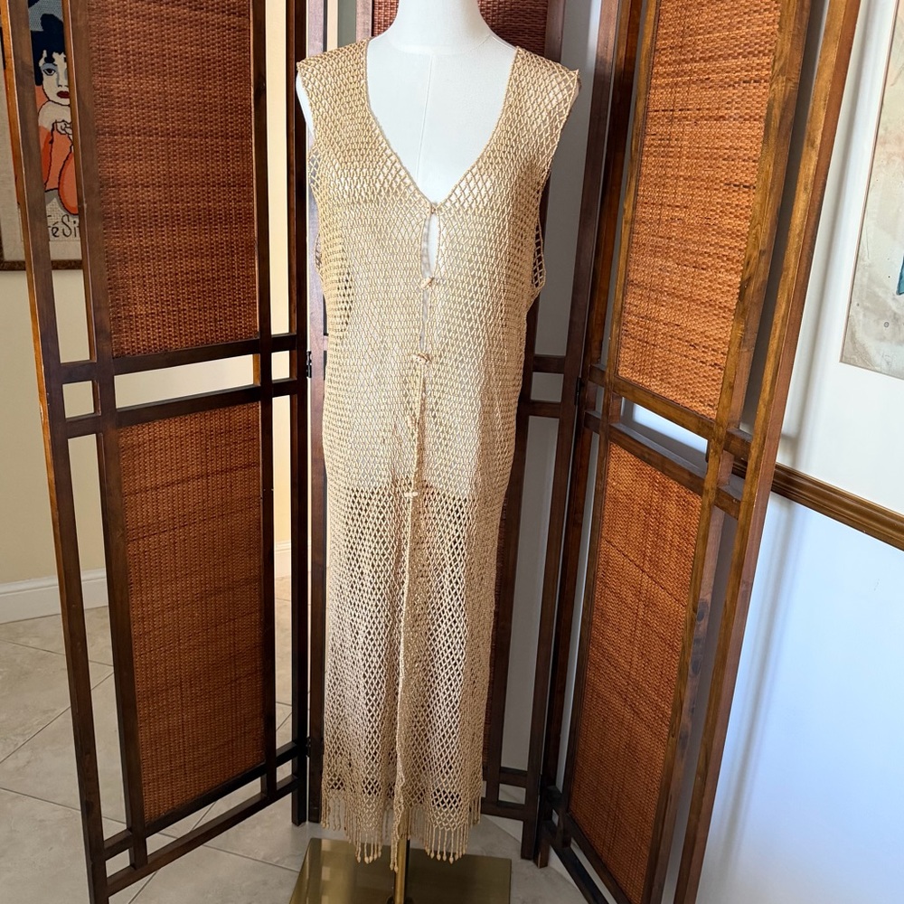 Bamboo beaded Sleeveless fringed Duster vest size medium